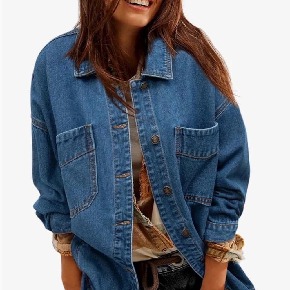 Amazon Oversized boyfriend dark Blue Denim Jean Jacket shacket size S